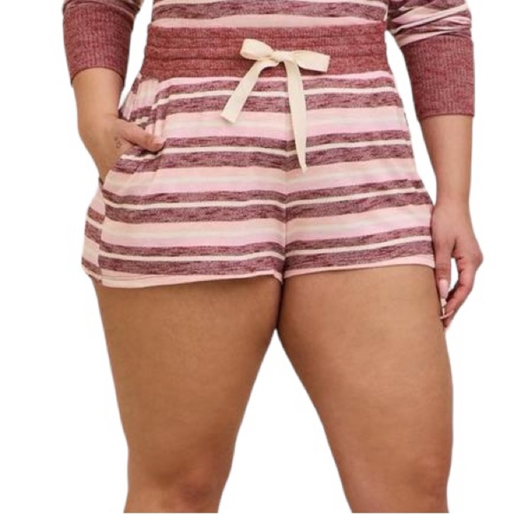 Torrid Sleep Shorts Pink Dark Red Striped Pockets Women's size 1X